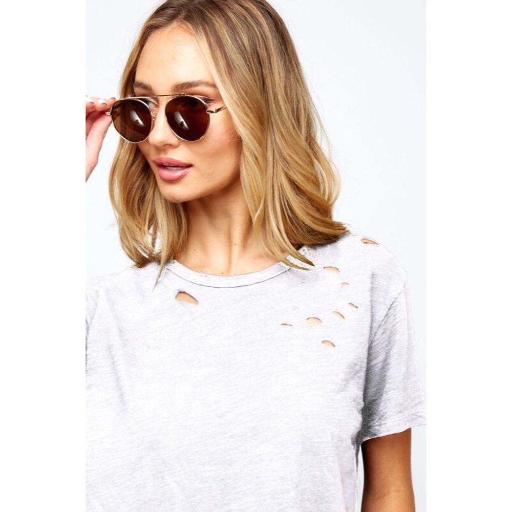 Desiree Distressed Relaxed Tee - Ivory - Picture 2 of 3